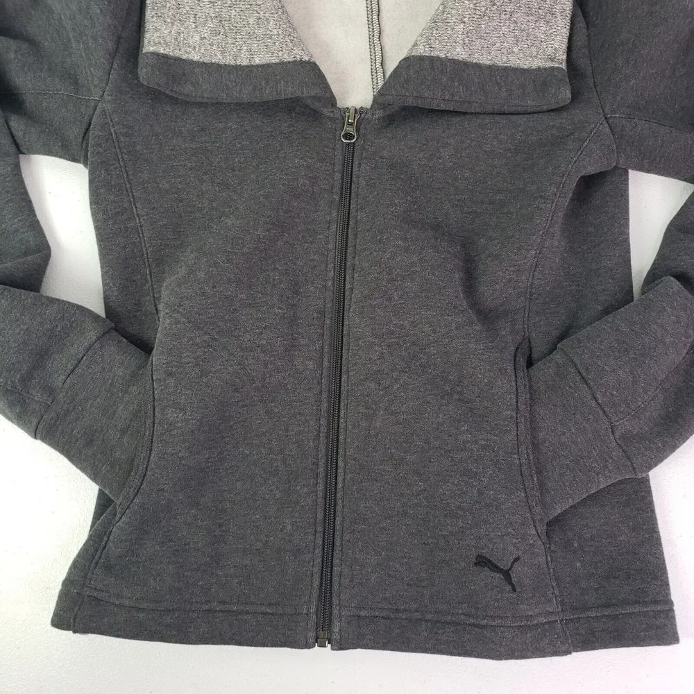 Puma Women's XS Gray Collar Full Zip Pockets Thumbhole Fleece Fitted Cozy Jacket - Picture 13 of 14